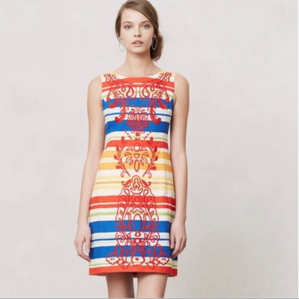 Anthropologie Multicolor Tabitha Totem Embroidered 8 Casual Dress